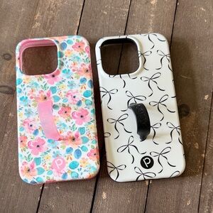 iPhone 13pro Loopy Phone Case Set - Pink Floral and Black Bow Designs